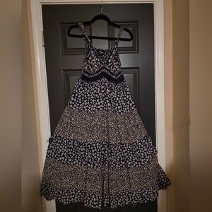 Angie Navy and Cream Floral Maxi Dress with Spaghetti Straps